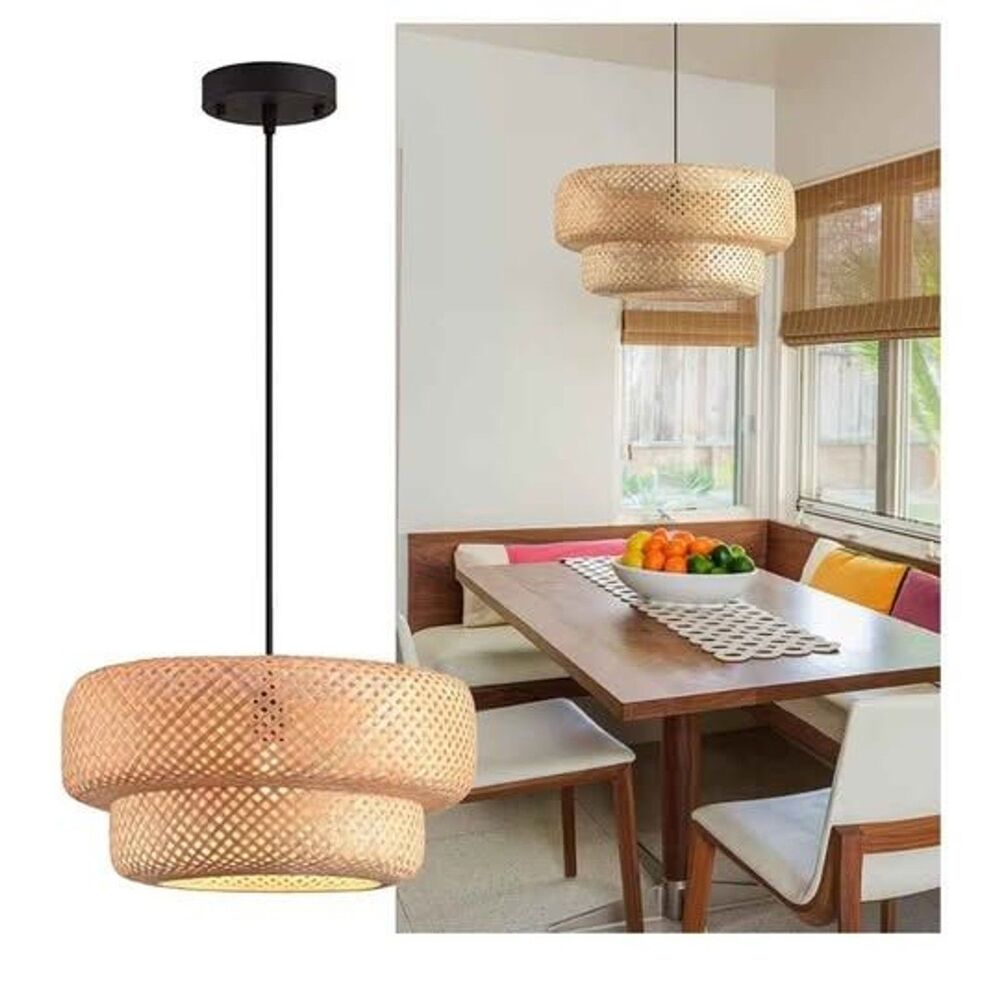 Handwoven Rattan Pendant Light Organic Modern Boho Tiered Bamboo Chandelier